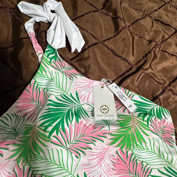 NWT-Mary Square Multi Palms One Shoulder Bow Mio Swimsuit-Sz XL - Picture 7 of 8